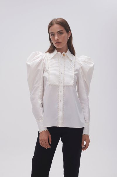 Aje Ivory Florence Pearl Trim Blouse Tops Women